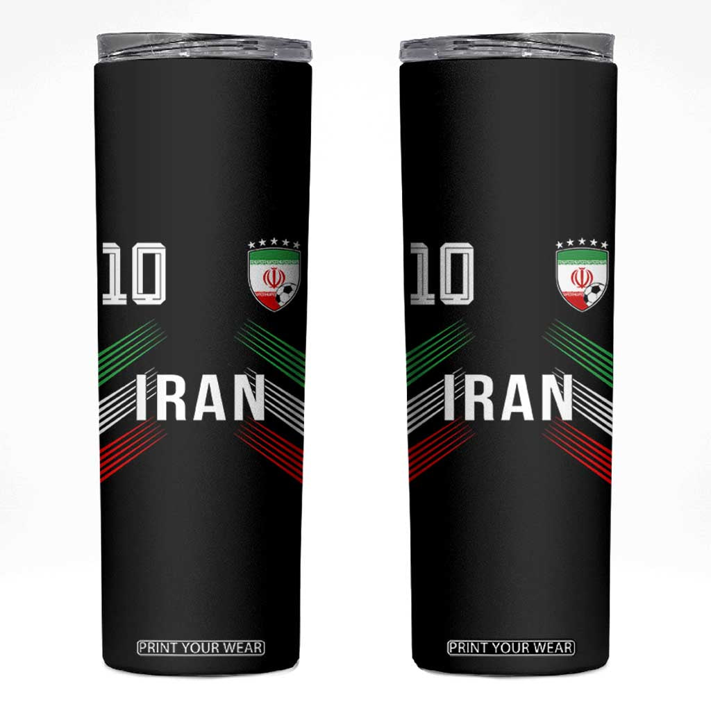 Iran Soccer Sports Graphic Number 10 Jersey Style Skinny Tumbler Proud Iranian Football Fans Game Day Pride TS02 Black Print Your Wear