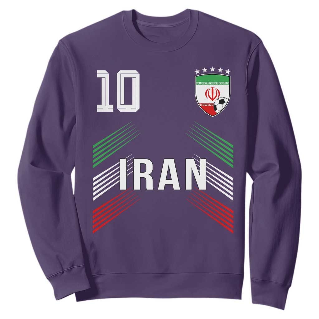 Iran Soccer Sports Graphic Number 10 Jersey Style Sweatshirt Proud Iranian Football Fans Game Day Pride TS02 Purple Print Your Wear