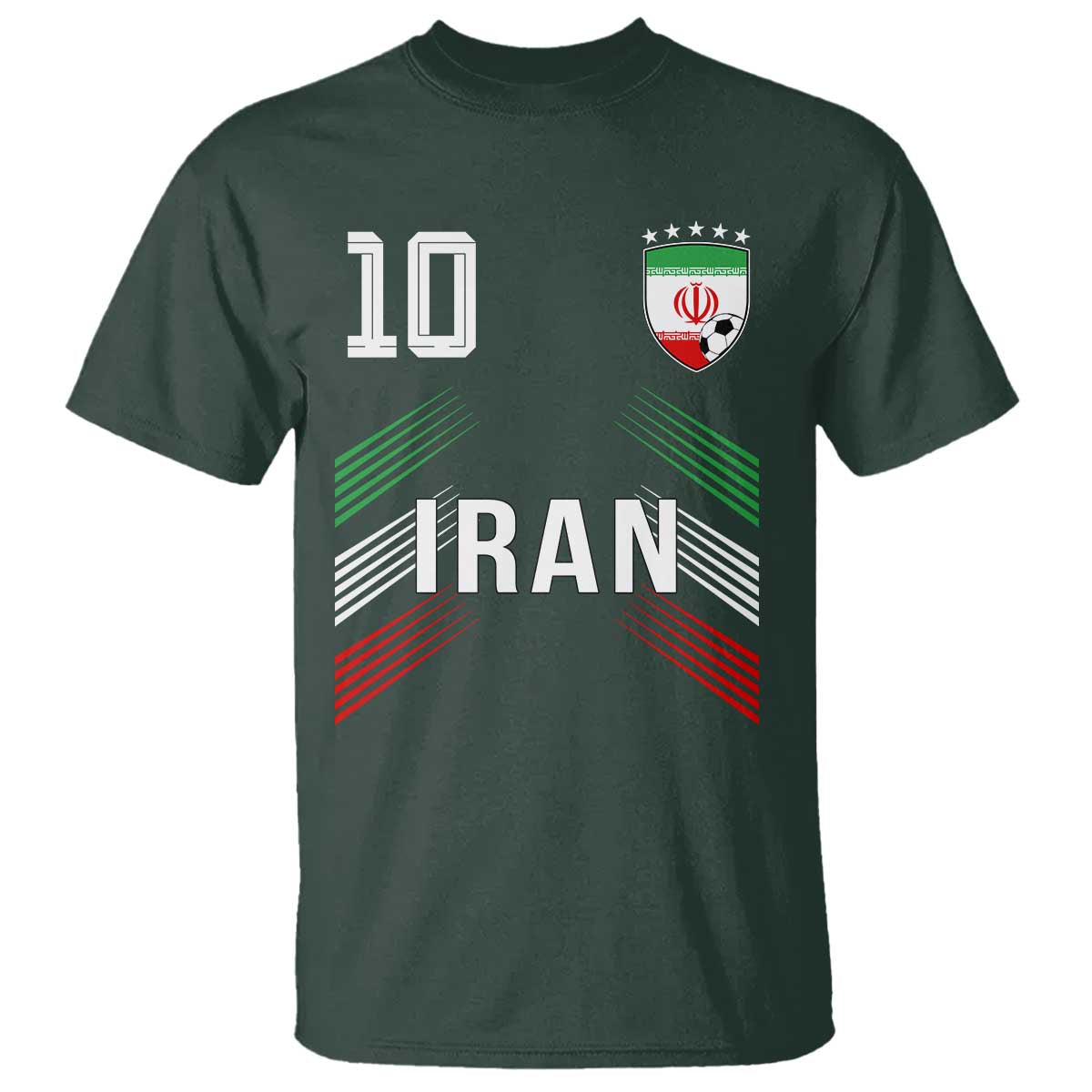 Iran Soccer Sports Graphic Number 10 Jersey Style T Shirt Proud Iranian Football Fans Game Day Pride TS02 Dark Forest Green Print Your Wear