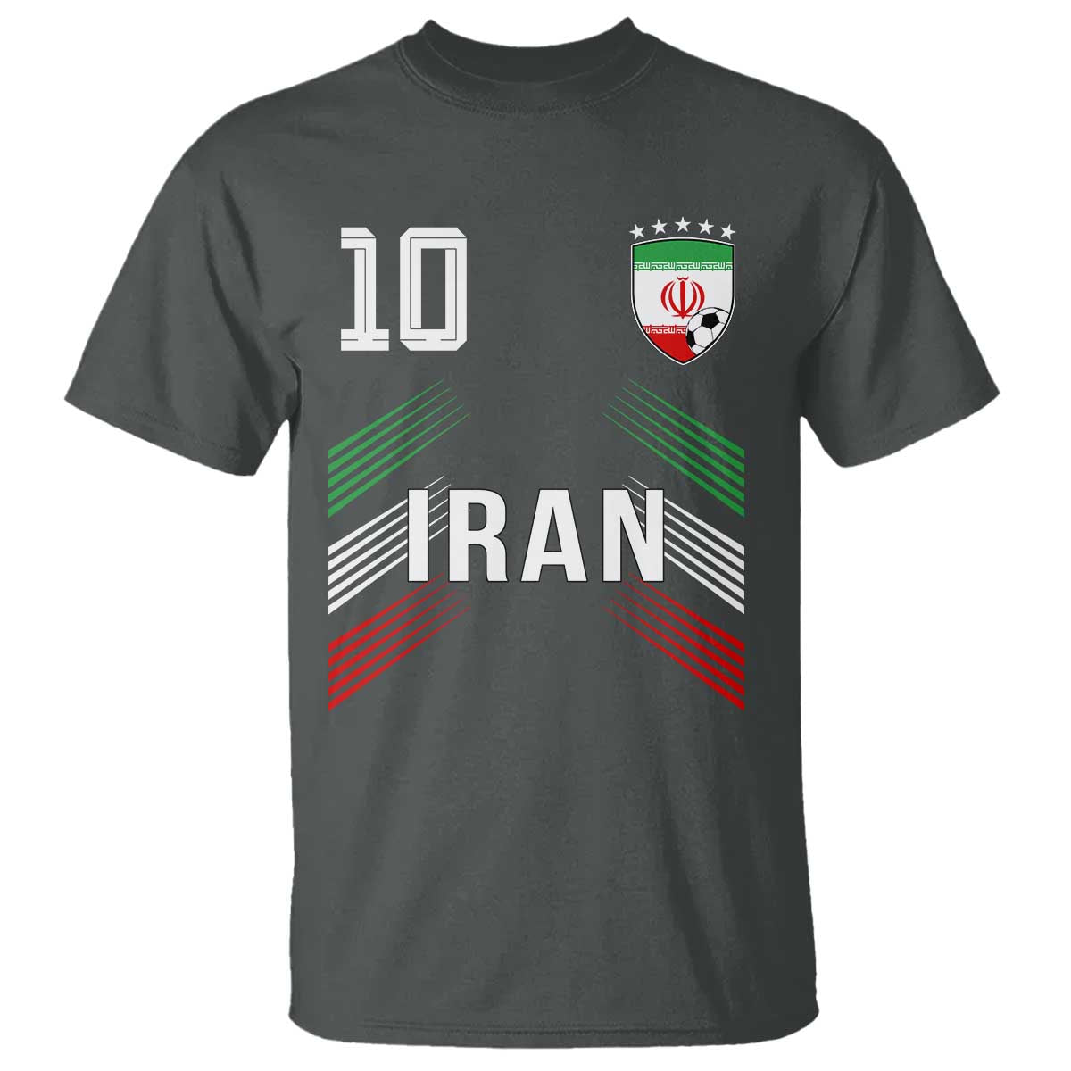 Iran Soccer Sports Graphic Number 10 Jersey Style T Shirt Proud Iranian Football Fans Game Day Pride TS02 Dark Heather Print Your Wear