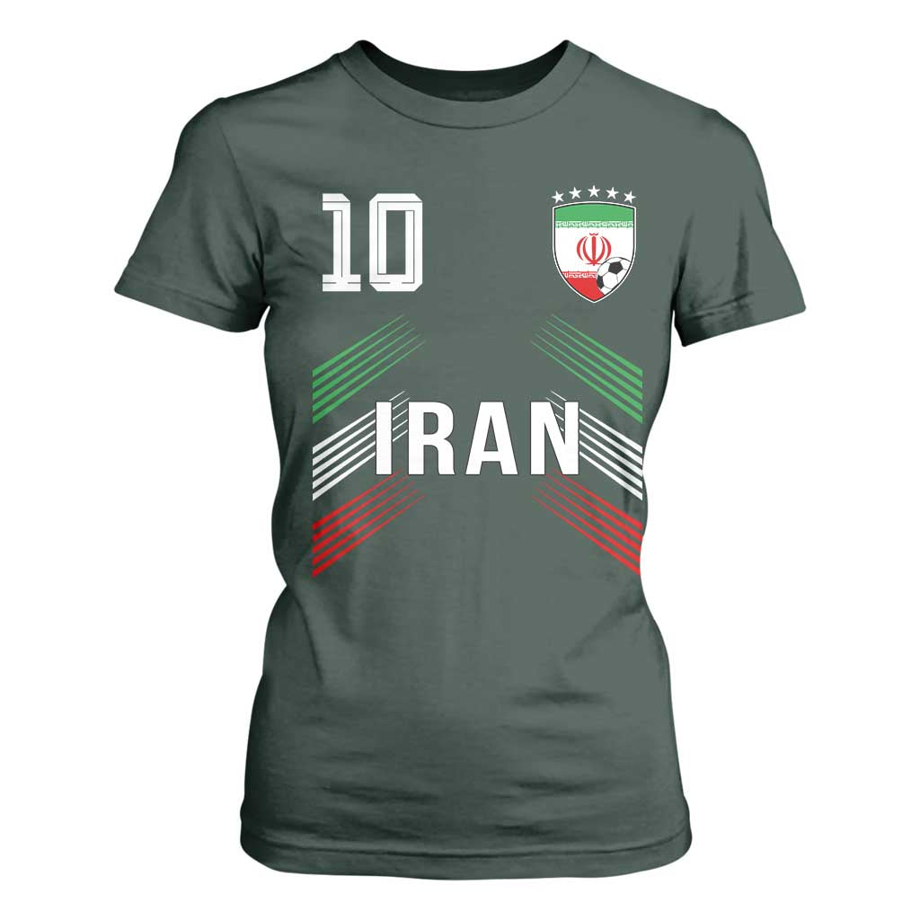 Iran Soccer Sports Graphic Number 10 Jersey Style T Shirt For Women Proud Iranian Football Fans Game Day Pride TS02 Dark Forest Green Print Your Wear