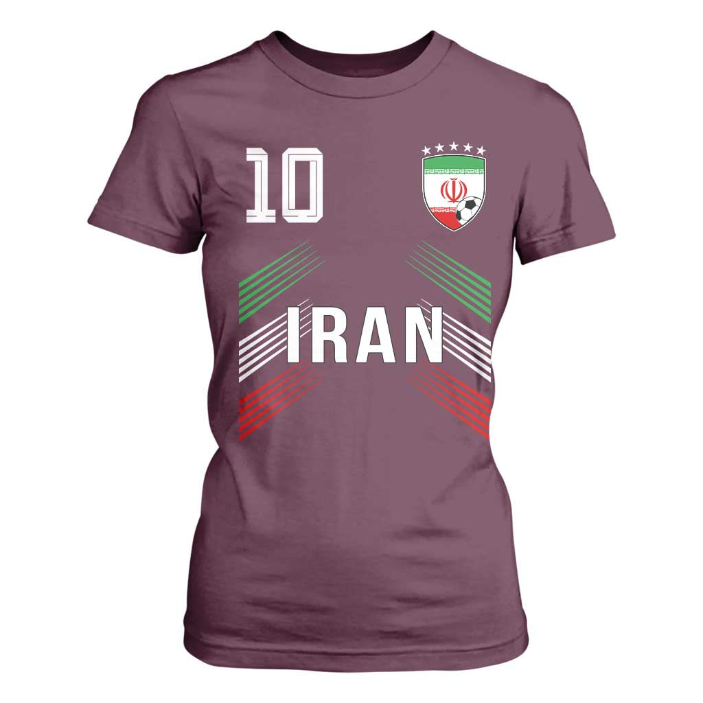 Iran Soccer Sports Graphic Number 10 Jersey Style T Shirt For Women Proud Iranian Football Fans Game Day Pride TS02 Maroon Print Your Wear