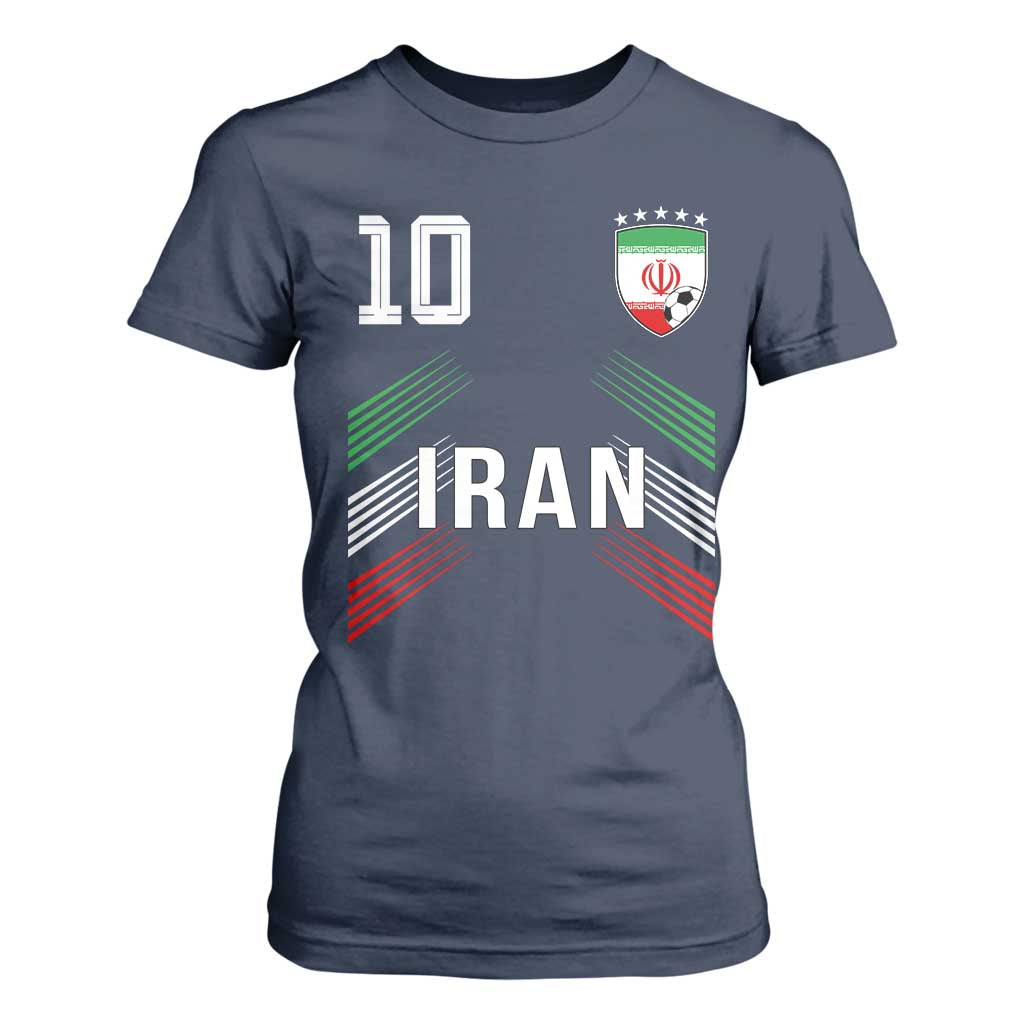 Iran Soccer Sports Graphic Number 10 Jersey Style T Shirt For Women Proud Iranian Football Fans Game Day Pride TS02 Navy Print Your Wear