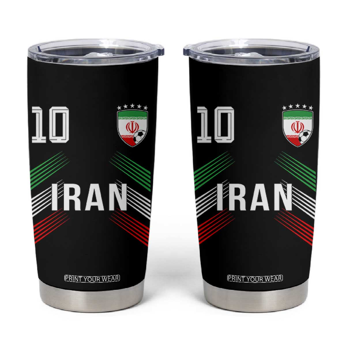Iran Soccer Sports Graphic Number 10 Jersey Style Tumbler Cup Proud Iranian Football Fans Game Day Pride TS02 Black Print Your Wear