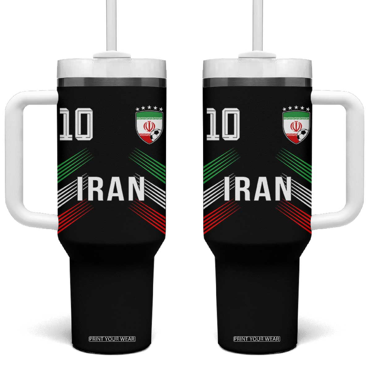 Iran Soccer Sports Graphic Number 10 Jersey Style Tumbler With Handle Proud Iranian Football Fans Game Day Pride TS02 One Size: 40 oz Black Print Your Wear