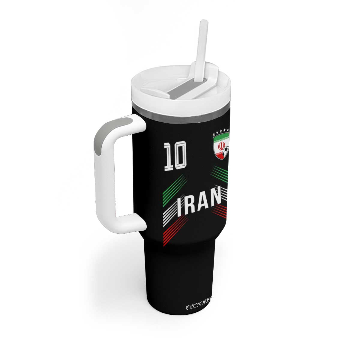 Iran Soccer Sports Graphic Number 10 Jersey Style Tumbler With Handle Proud Iranian Football Fans Game Day Pride TS02 Print Your Wear
