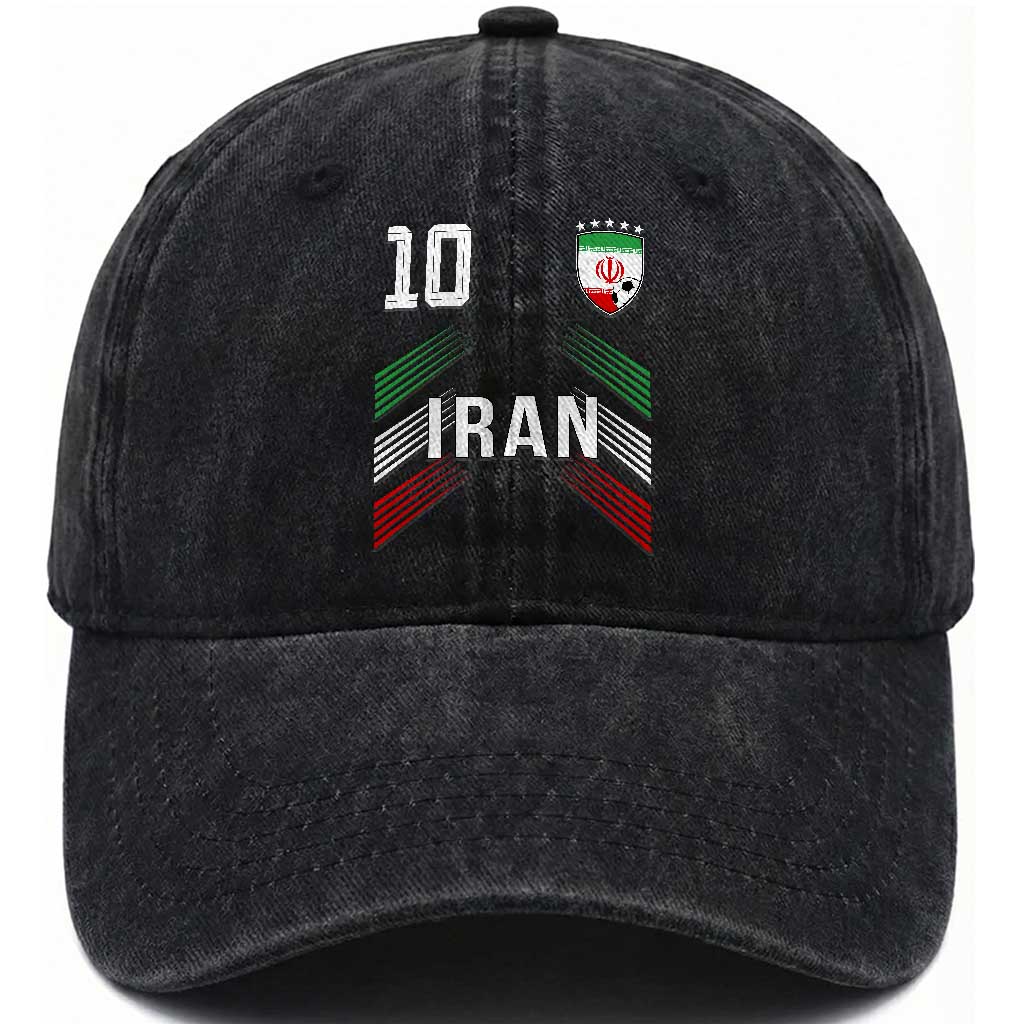 Iran Soccer Sports Graphic Number 10 Jersey Style Washed Cotton Baseball Cap Proud Iranian Football Fans Game Day Pride TS02 Print Your Wear