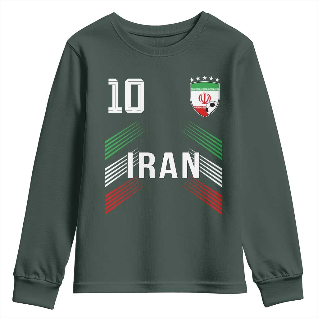 Iran Soccer Sports Graphic Number 10 Jersey Style Youth Sweatshirt Proud Iranian Football Fans Game Day Pride TS02 Dark Forest Green Print Your Wear