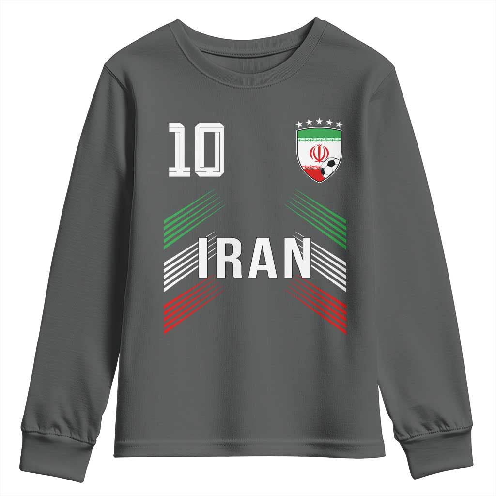 Iran Soccer Sports Graphic Number 10 Jersey Style Youth Sweatshirt Proud Iranian Football Fans Game Day Pride TS02 Dark Heather Print Your Wear