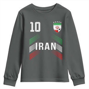 Iran Soccer Sports Graphic Number 10 Jersey Style Youth Sweatshirt Proud Iranian Football Fans Game Day Pride TS02 Dark Heather Print Your Wear