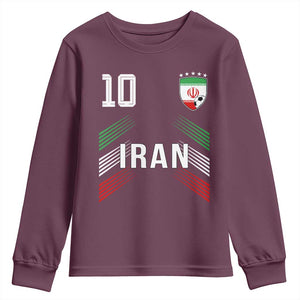 Iran Soccer Sports Graphic Number 10 Jersey Style Youth Sweatshirt Proud Iranian Football Fans Game Day Pride TS02 Maroon Print Your Wear