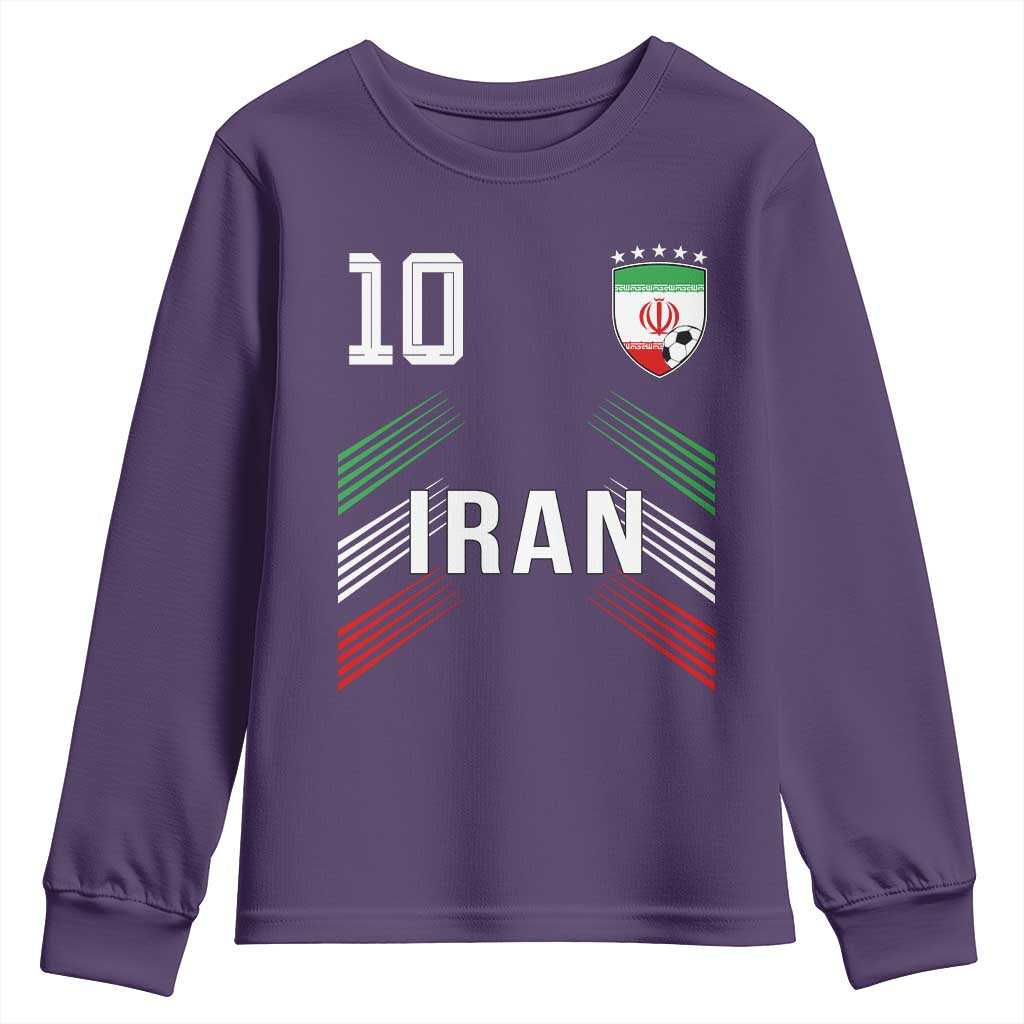 Iran Soccer Sports Graphic Number 10 Jersey Style Youth Sweatshirt Proud Iranian Football Fans Game Day Pride TS02 Purple Print Your Wear
