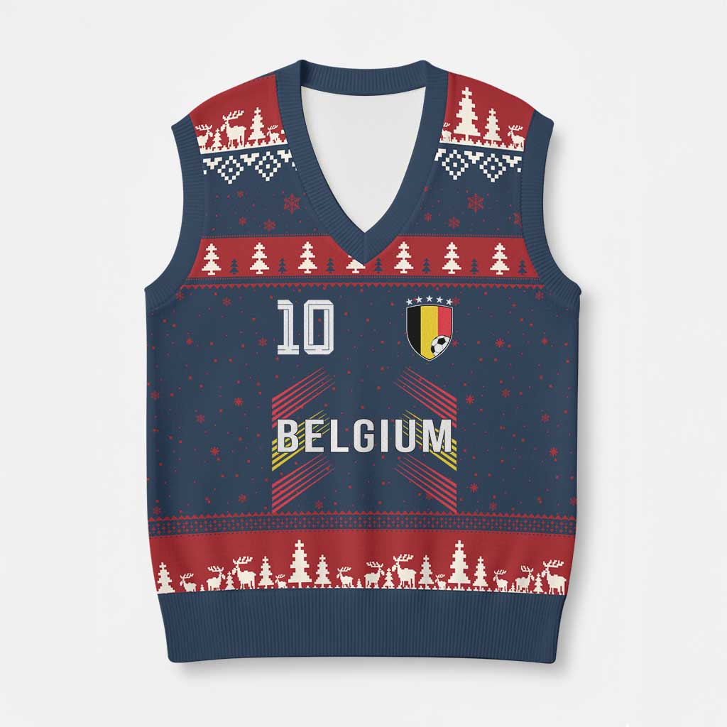 Belgium Soccer Sports Graphic Number 10 Jersey Style V-Neck Knit Sweater Vest Proud Belgian Football Fans Game Day Pride TS02 Navy Red Print Your Wear