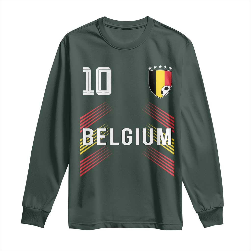 Belgium Soccer Sports Graphic Number 10 Jersey Style Long Sleeve Shirt Proud Belgian Football Fans Game Day Pride TS02 Dark Forest Green Print Your Wear