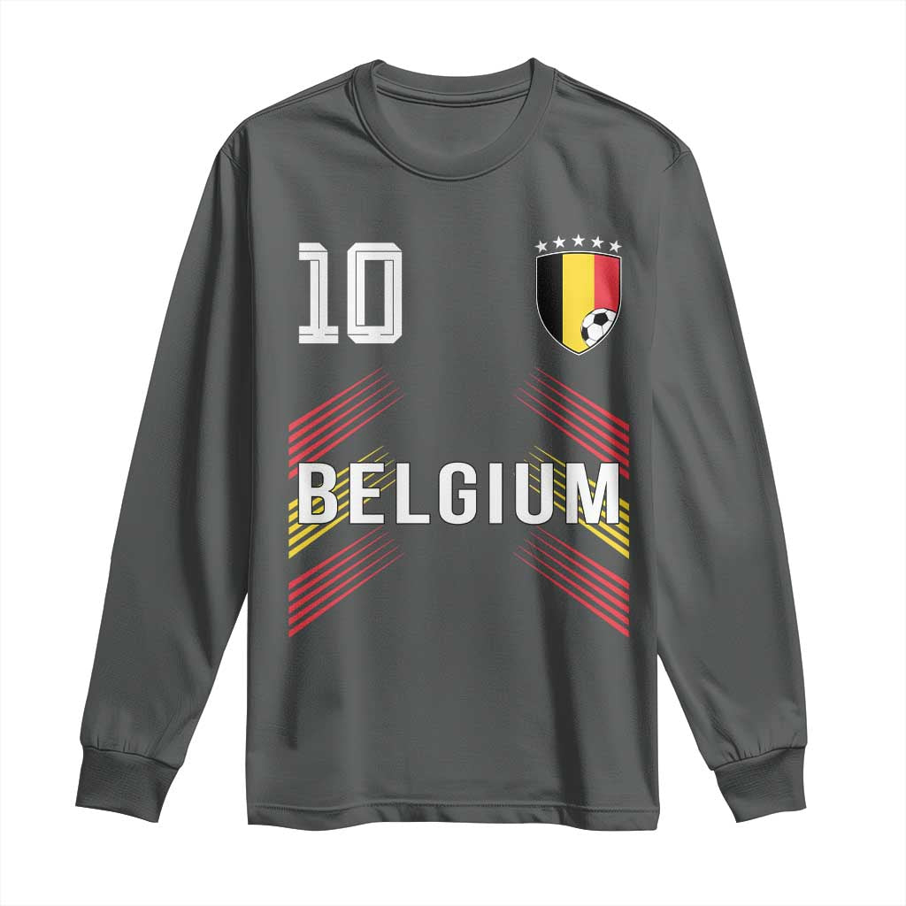 Belgium Soccer Sports Graphic Number 10 Jersey Style Long Sleeve Shirt Proud Belgian Football Fans Game Day Pride TS02 Dark Heather Print Your Wear
