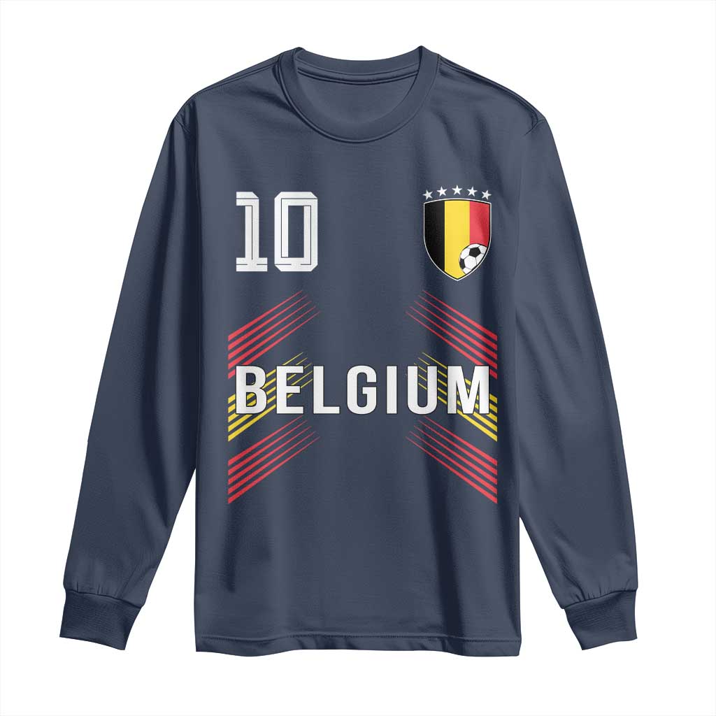 Belgium Soccer Sports Graphic Number 10 Jersey Style Long Sleeve Shirt Proud Belgian Football Fans Game Day Pride TS02 Navy Print Your Wear