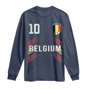 Belgium Soccer Sports Graphic Number 10 Jersey Style Long Sleeve Shirt Proud Belgian Football Fans Game Day Pride TS02 Navy Print Your Wear