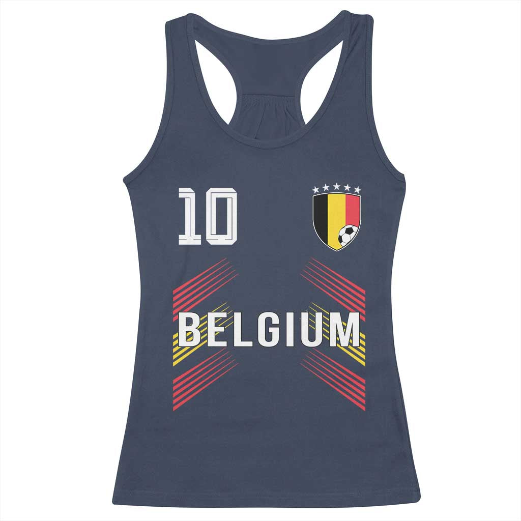 Belgium Soccer Sports Graphic Number 10 Jersey Style Racerback Tank Top Proud Belgian Football Fans Game Day Pride TS02 Navy Print Your Wear