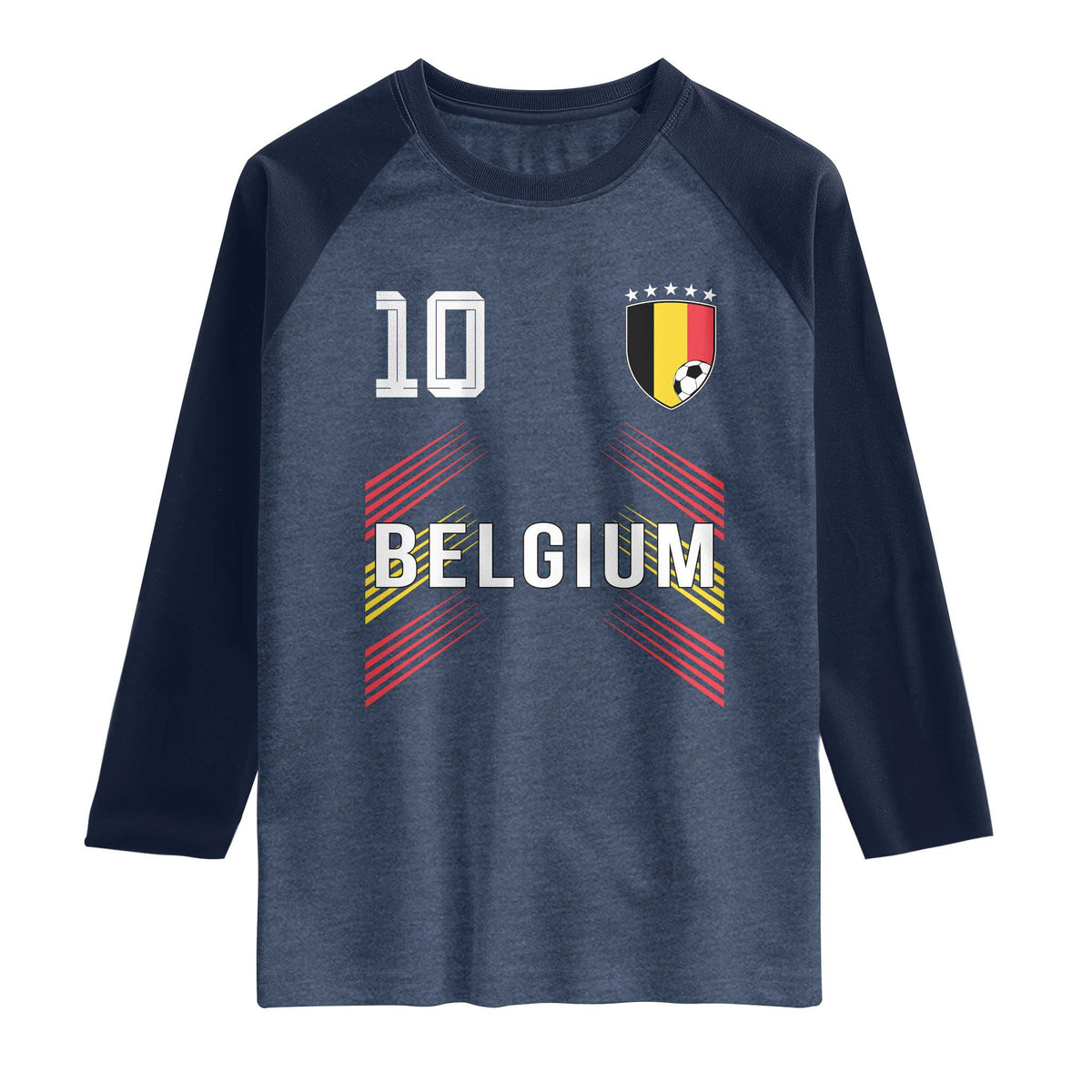 Belgium Soccer Sports Graphic Number 10 Jersey Style Raglan Shirt Proud Belgian Football Fans Game Day Pride TS02 Heather Denim Navy Print Your Wear