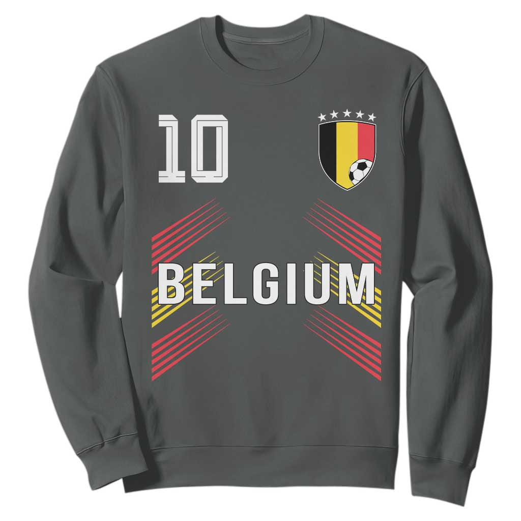 Belgium Soccer Sports Graphic Number 10 Jersey Style Sweatshirt Proud Belgian Football Fans Game Day Pride TS02 Dark Heather Print Your Wear