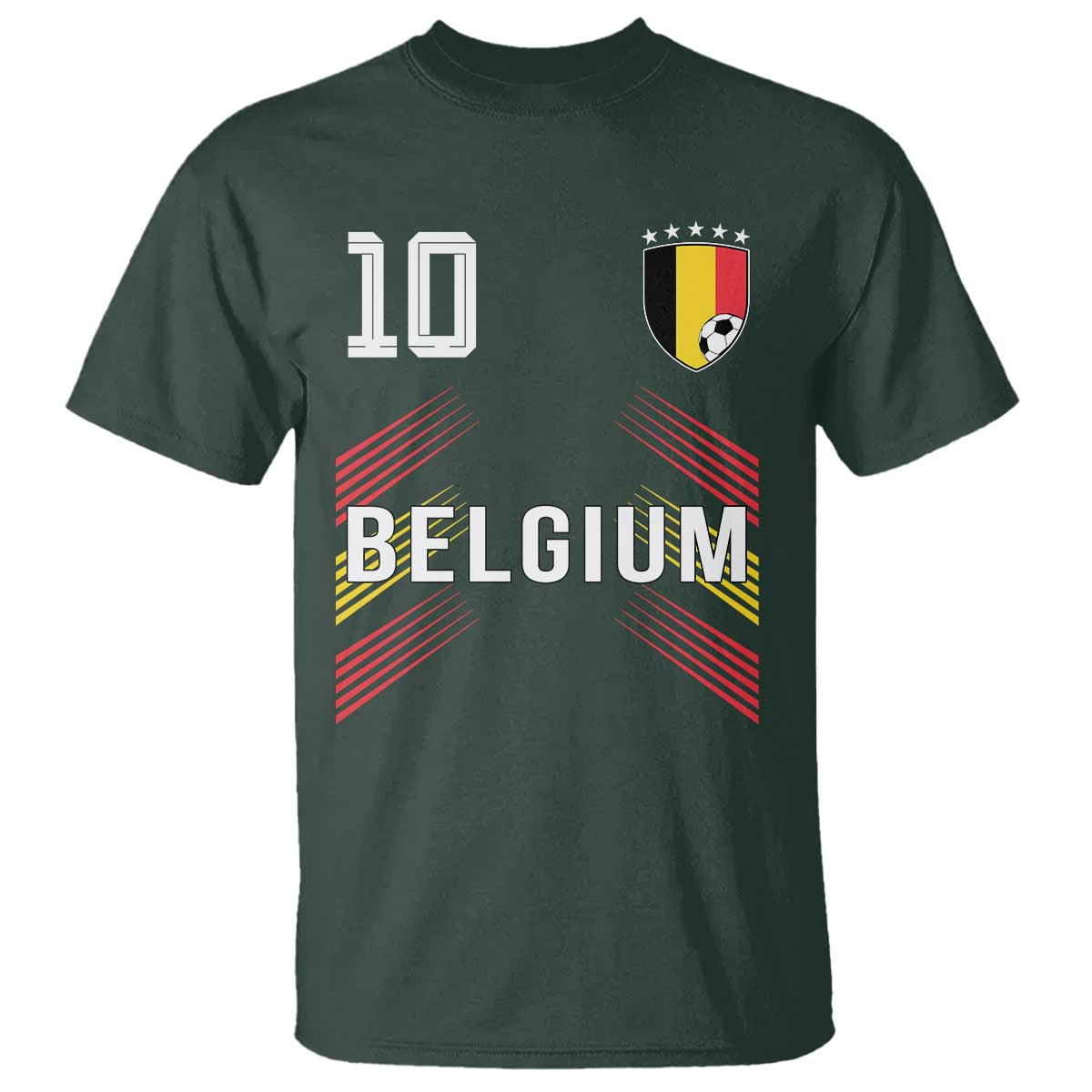 Belgium Soccer Sports Graphic Number 10 Jersey Style T Shirt Proud Belgian Football Fans Game Day Pride TS02 Dark Forest Green Print Your Wear