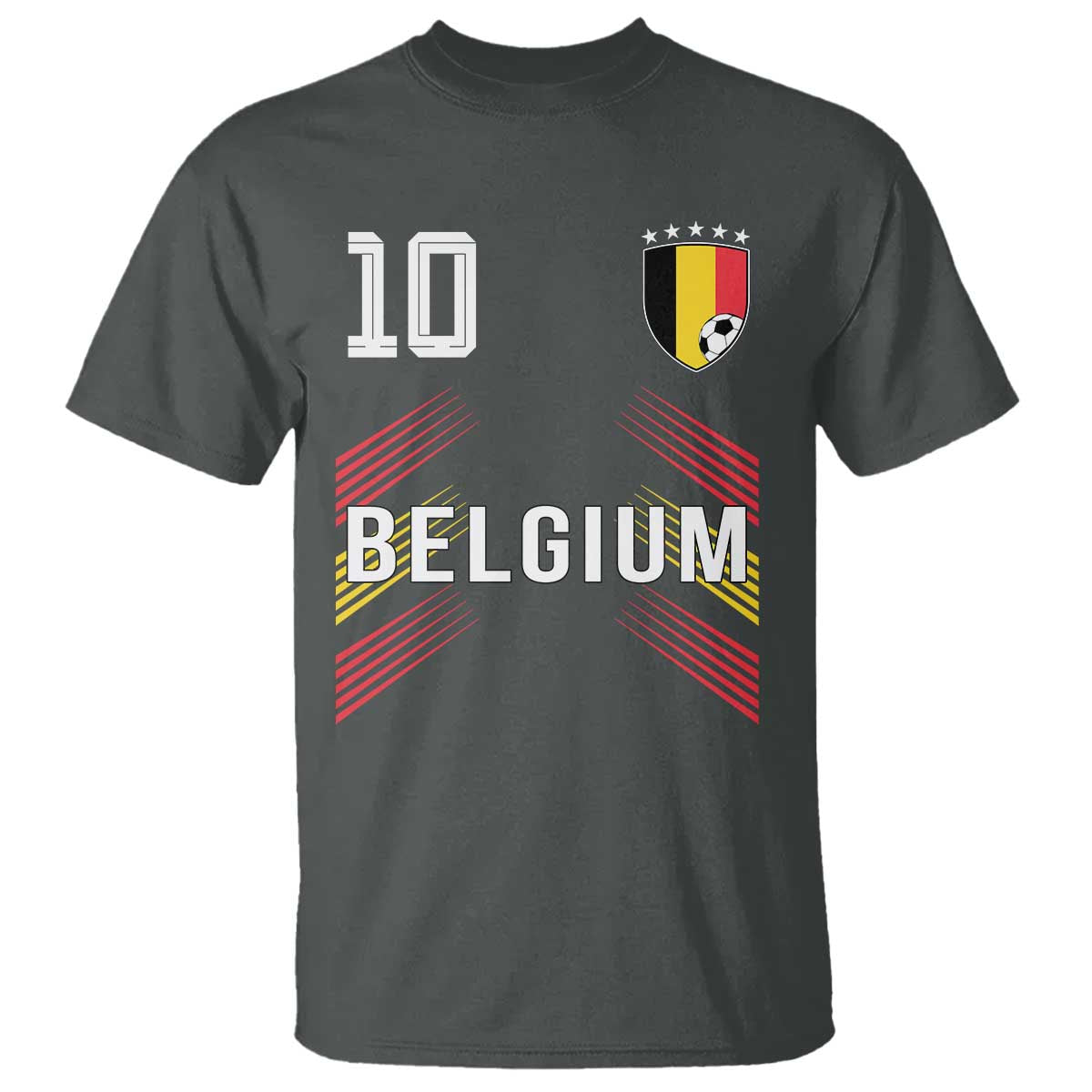 Belgium Soccer Sports Graphic Number 10 Jersey Style T Shirt Proud Belgian Football Fans Game Day Pride TS02 Dark Heather Print Your Wear