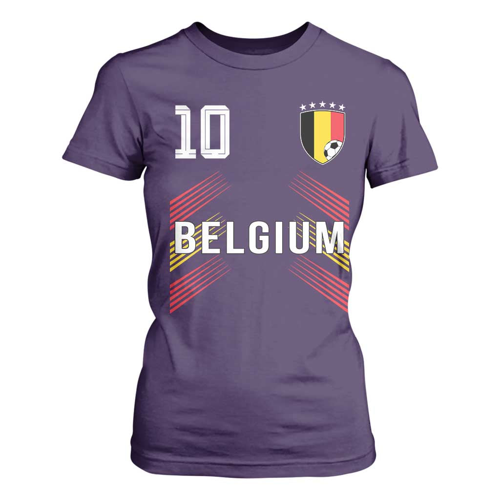 Belgium Soccer Sports Graphic Number 10 Jersey Style T Shirt For Women Proud Belgian Football Fans Game Day Pride TS02 Purple Print Your Wear