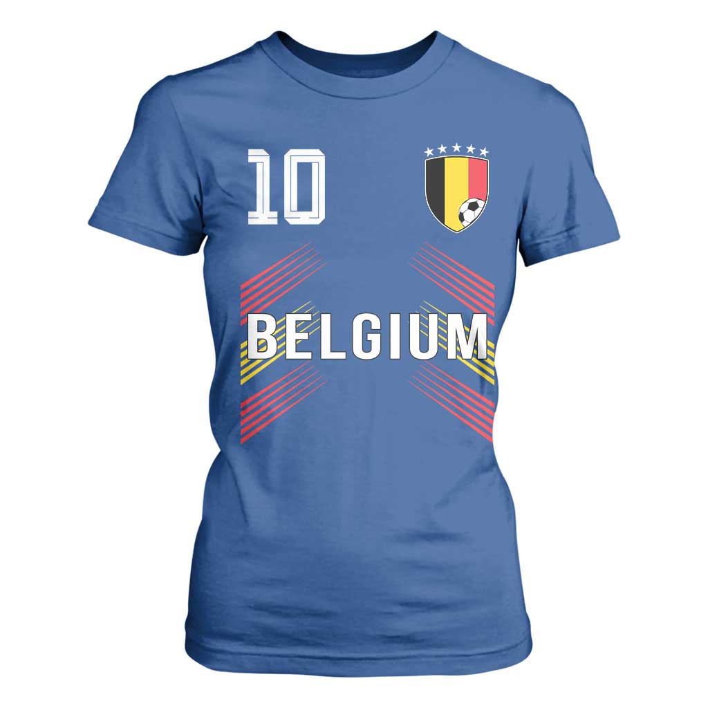 Belgium Soccer Sports Graphic Number 10 Jersey Style T Shirt For Women Proud Belgian Football Fans Game Day Pride TS02 Royal Blue Print Your Wear