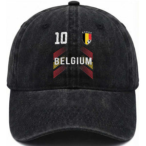 Belgium Soccer Sports Graphic Number 10 Jersey Style Washed Cotton Baseball Cap Proud Belgian Football Fans Game Day Pride TS02 Print Your Wear
