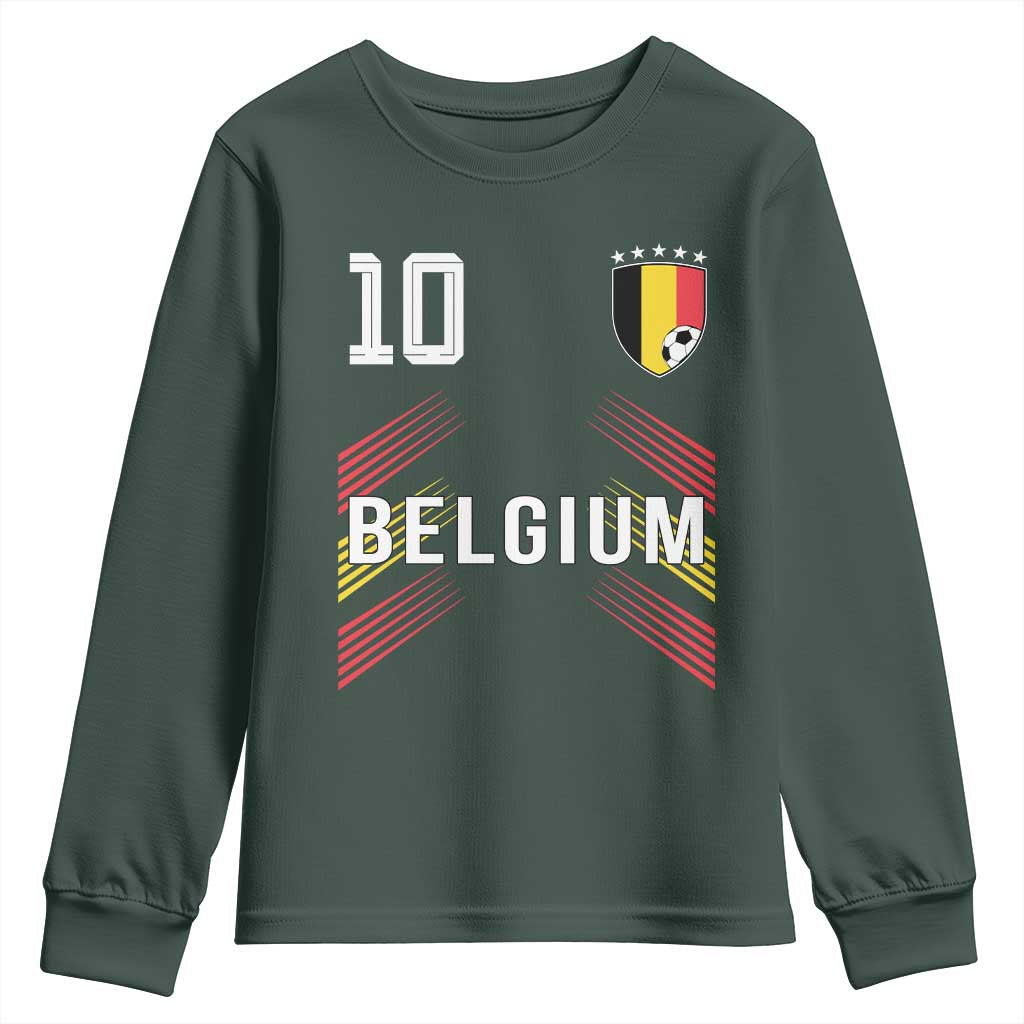 Belgium Soccer Sports Graphic Number 10 Jersey Style Youth Sweatshirt Proud Belgian Football Fans Game Day Pride TS02 Dark Forest Green Print Your Wear