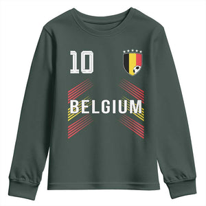 Belgium Soccer Sports Graphic Number 10 Jersey Style Youth Sweatshirt Proud Belgian Football Fans Game Day Pride TS02 Dark Forest Green Print Your Wear