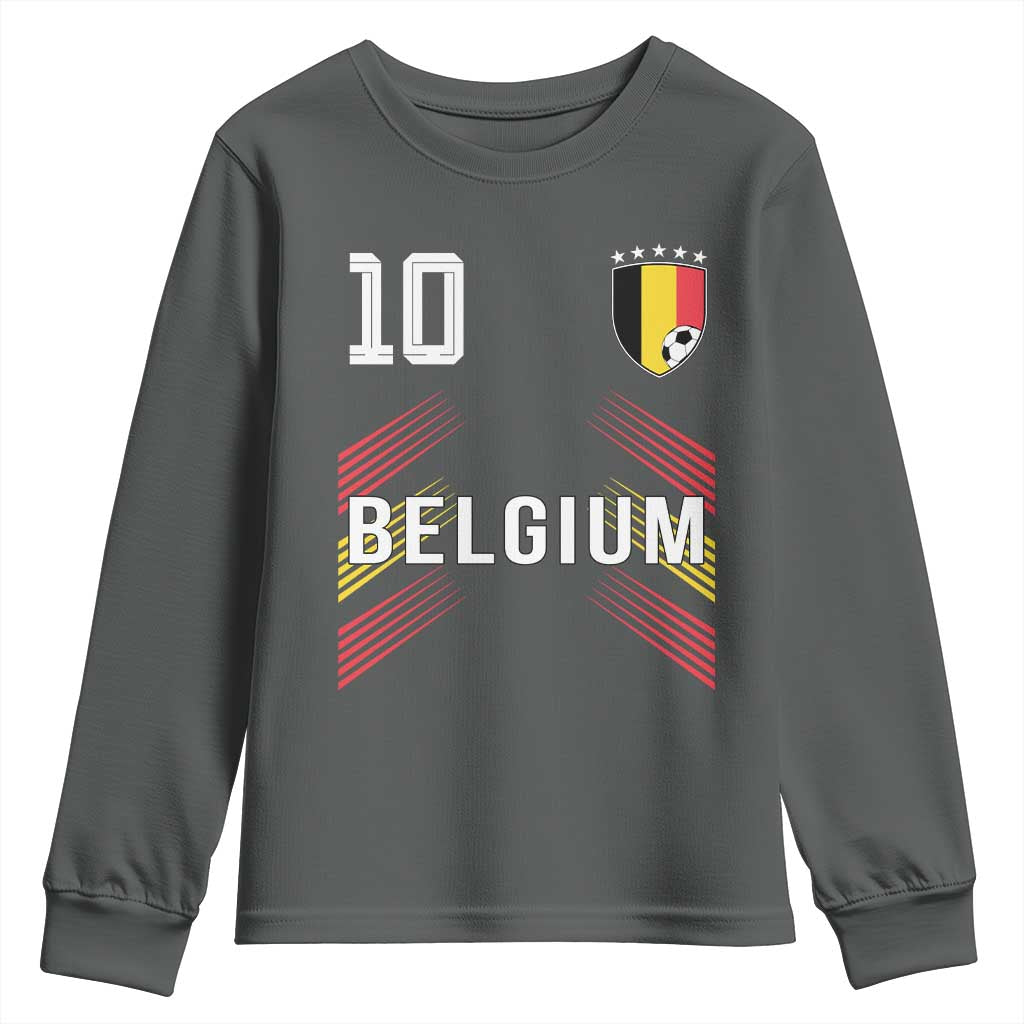 Belgium Soccer Sports Graphic Number 10 Jersey Style Youth Sweatshirt Proud Belgian Football Fans Game Day Pride TS02 Dark Heather Print Your Wear