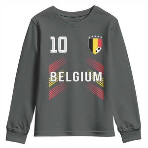 Belgium Soccer Sports Graphic Number 10 Jersey Style Youth Sweatshirt Proud Belgian Football Fans Game Day Pride TS02 Dark Heather Print Your Wear