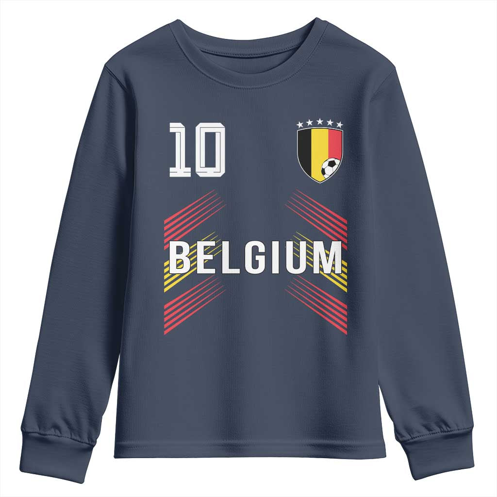 Belgium Soccer Sports Graphic Number 10 Jersey Style Youth Sweatshirt Proud Belgian Football Fans Game Day Pride TS02 Navy Print Your Wear