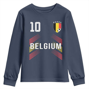 Belgium Soccer Sports Graphic Number 10 Jersey Style Youth Sweatshirt Proud Belgian Football Fans Game Day Pride TS02 Navy Print Your Wear