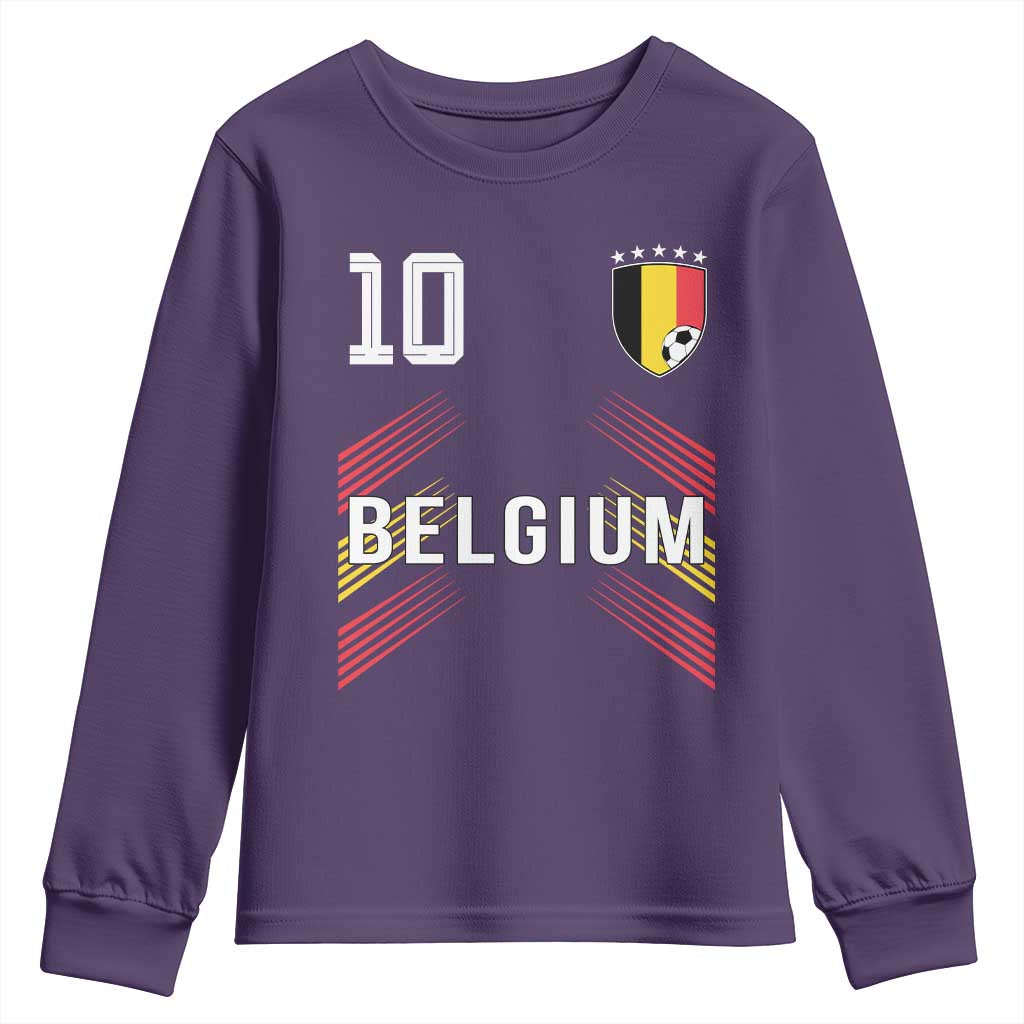 Belgium Soccer Sports Graphic Number 10 Jersey Style Youth Sweatshirt Proud Belgian Football Fans Game Day Pride TS02 Purple Print Your Wear
