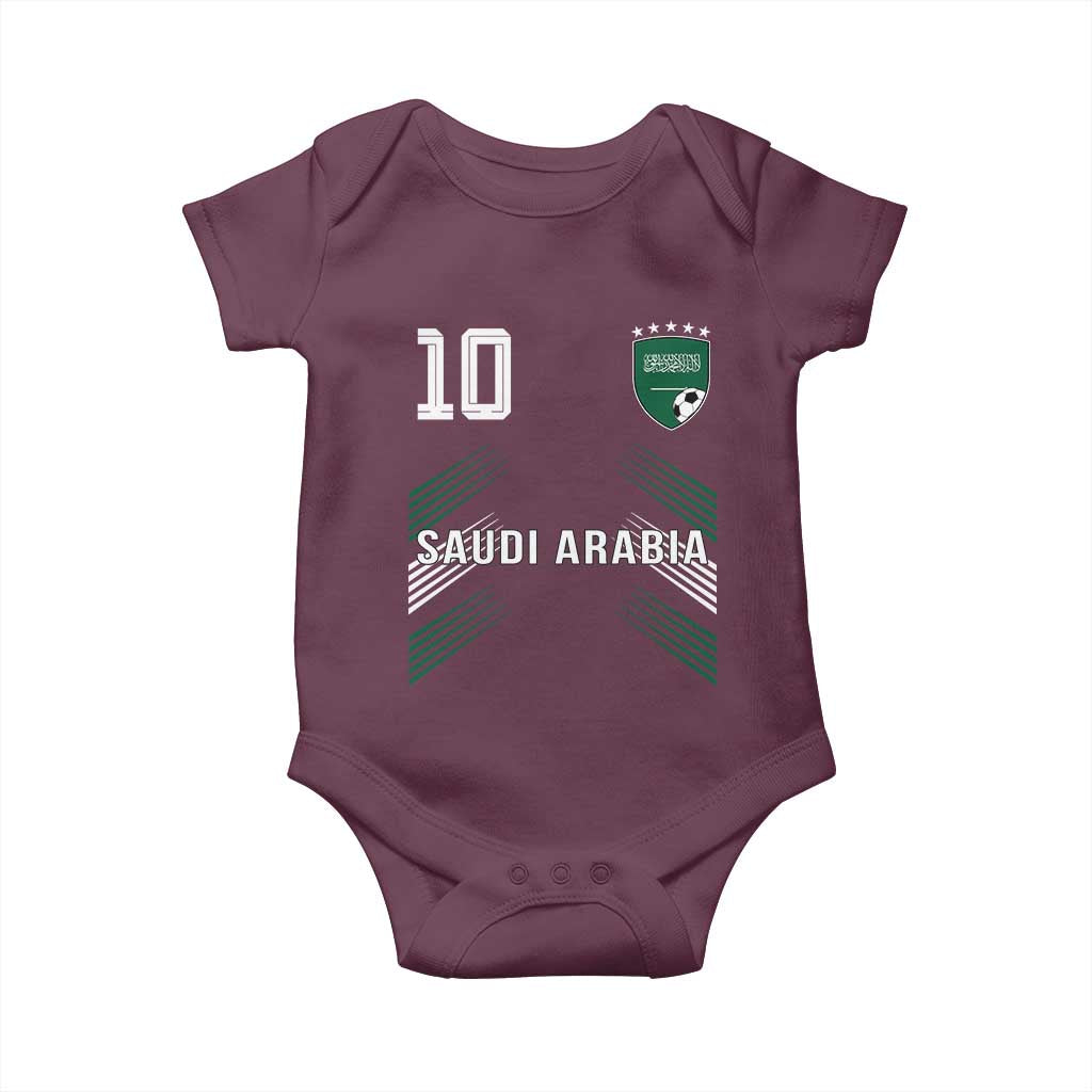 Saudi Arabia Soccer Sports Graphic Number 10 Jersey Style Baby Onesie Proud Saudi Football Fans Game Day Pride TS02 Maroon Print Your Wear