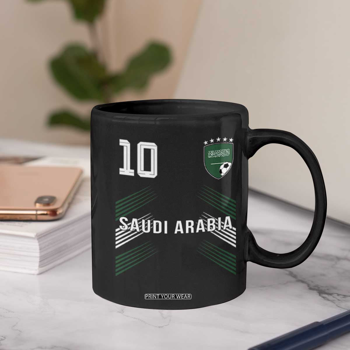 Saudi Arabia Soccer Sports Graphic Number 10 Jersey Style Coffee Mug Proud Saudi Football Fans Game Day Pride TS02 Print Your Wear