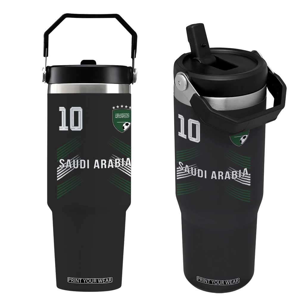 Saudi Arabia Soccer Sports Graphic Number 10 Jersey Style Flip Straw Tumbler Proud Saudi Football Fans Game Day Pride TS02 One Size: 30 oz Black Print Your Wear