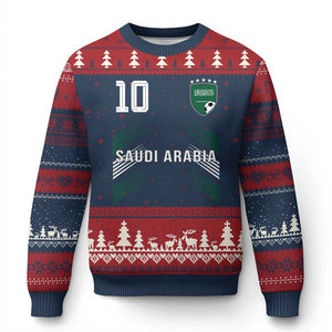 Saudi Arabia Soccer Sports Graphic Number 10 Jersey Style Ugly Christmas Sweater Proud Saudi Football Fans Game Day Pride TS02 Navy Red Print Your Wear
