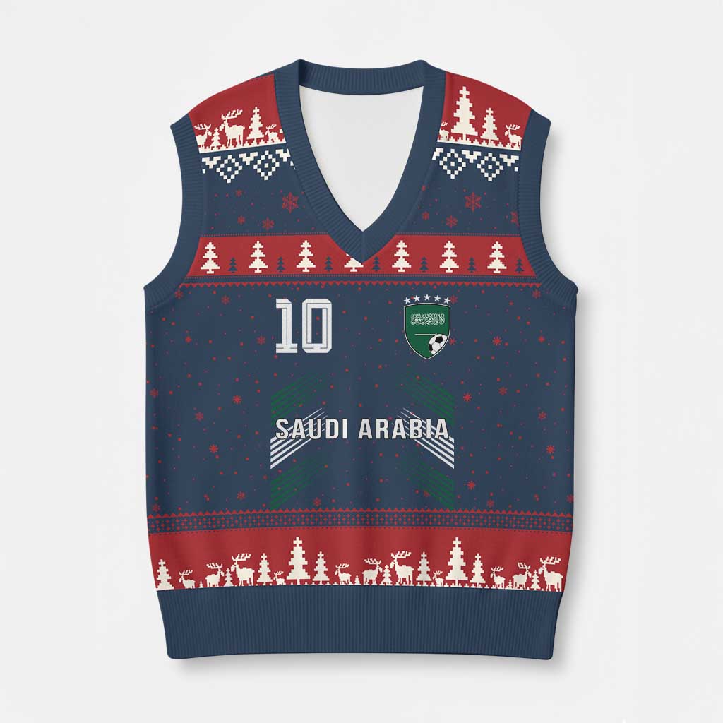 Saudi Arabia Soccer Sports Graphic Number 10 Jersey Style V-Neck Knit Sweater Vest Proud Saudi Football Fans Game Day Pride TS02 Navy Red Print Your Wear