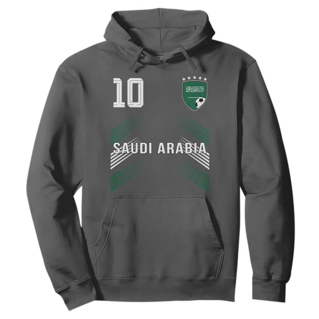 Saudi Arabia Soccer Sports Graphic Number 10 Jersey Style Hoodie Proud Saudi Football Fans Game Day Pride TS02 Dark Heather Print Your Wear
