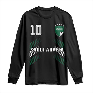 Saudi Arabia Soccer Sports Graphic Number 10 Jersey Style Long Sleeve Shirt Proud Saudi Football Fans Game Day Pride TS02 Black Print Your Wear