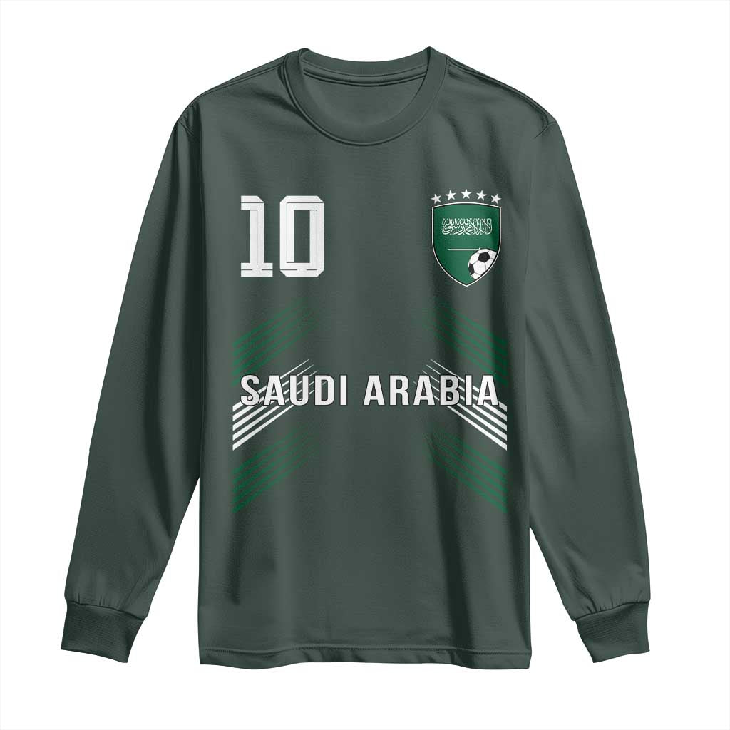 Saudi Arabia Soccer Sports Graphic Number 10 Jersey Style Long Sleeve Shirt Proud Saudi Football Fans Game Day Pride TS02 Dark Forest Green Print Your Wear