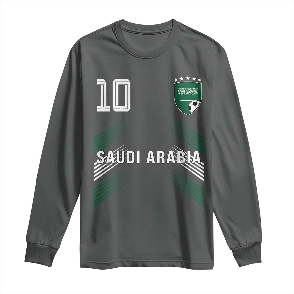 Saudi Arabia Soccer Sports Graphic Number 10 Jersey Style Long Sleeve Shirt Proud Saudi Football Fans Game Day Pride TS02 Dark Heather Print Your Wear