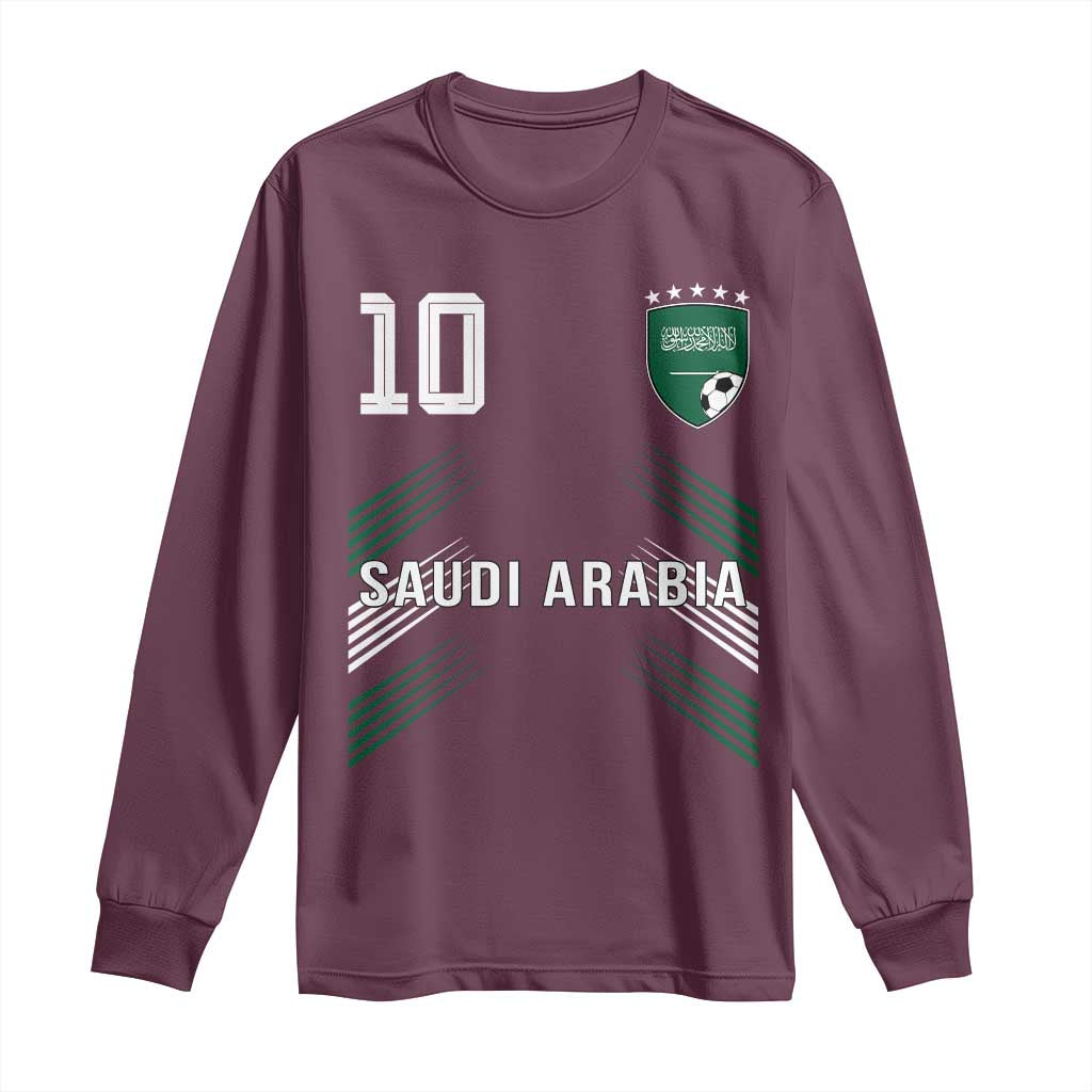 Saudi Arabia Soccer Sports Graphic Number 10 Jersey Style Long Sleeve Shirt Proud Saudi Football Fans Game Day Pride TS02 Maroon Print Your Wear