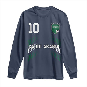 Saudi Arabia Soccer Sports Graphic Number 10 Jersey Style Long Sleeve Shirt Proud Saudi Football Fans Game Day Pride TS02 Navy Print Your Wear