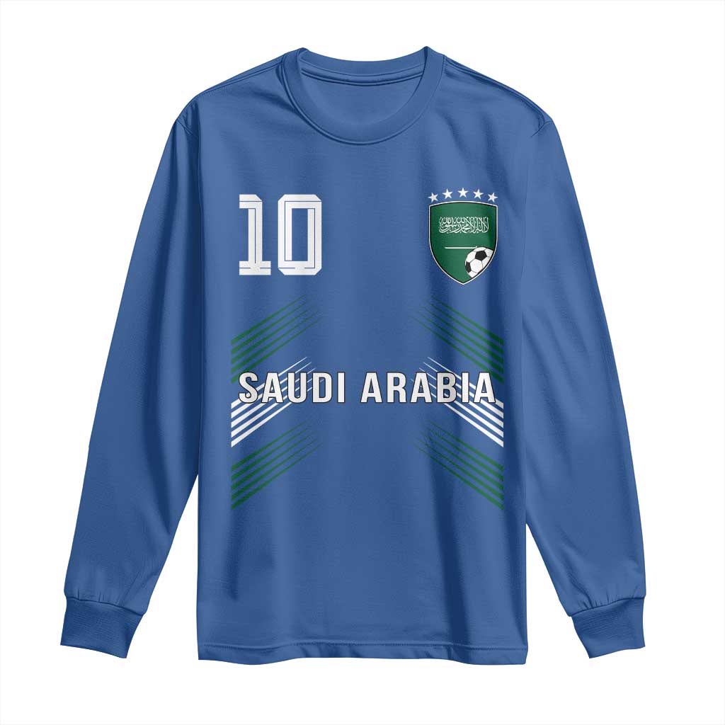 Saudi Arabia Soccer Sports Graphic Number 10 Jersey Style Long Sleeve Shirt Proud Saudi Football Fans Game Day Pride TS02 Royal Blue Print Your Wear