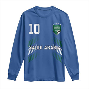 Saudi Arabia Soccer Sports Graphic Number 10 Jersey Style Long Sleeve Shirt Proud Saudi Football Fans Game Day Pride TS02 Royal Blue Print Your Wear