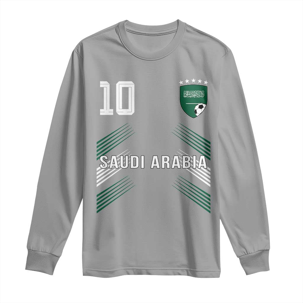 Saudi Arabia Soccer Sports Graphic Number 10 Jersey Style Long Sleeve Shirt Proud Saudi Football Fans Game Day Pride TS02 Sport Gray Print Your Wear
